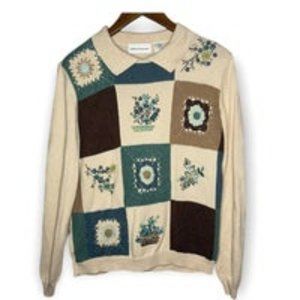 vintage granny square pull over sweater with a collar alfred dunner small